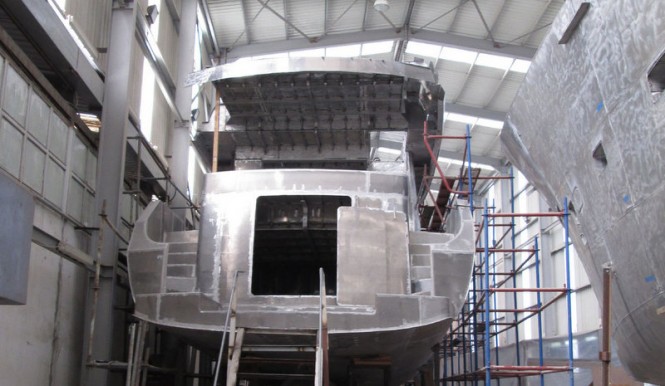 Motor sailer yacht ELENA under construction at Ava Yachts