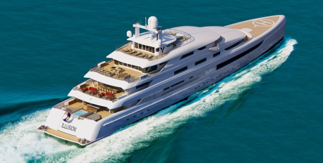 Rendering of the 88,8m superyacht Illusion under construction at Pride Mega Yachts
