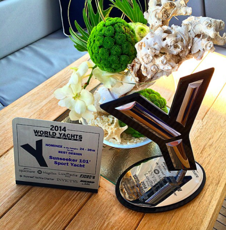 The Sunseeker 101 Sport Yacht was awarded the “Best Exterior Design” at the LuxMedia World Yachts Trophies on September 13th