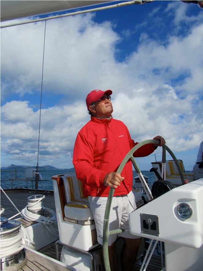 Capt Charlie at helm of superyacht Yanneke Too