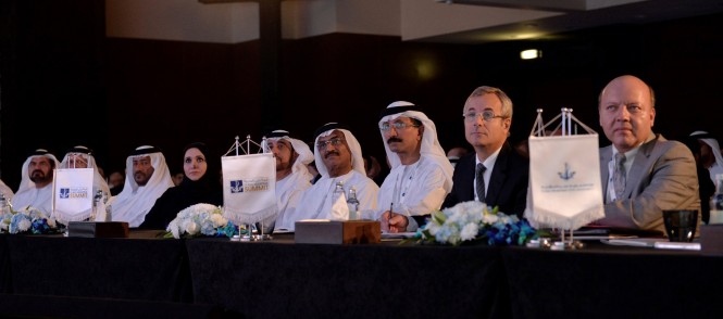 Dubai Maritime Summer 2014 - Right to Left: Jo Espinoza-Ferrey, Director of International Maritime Organization (IMO), Philipe Donche-Gay, Chairman of International Association of Classifications Societies (IACS), H.E. Sultan Bin Sulayem, Chairman of Dubai Ports, Customs and Free Zone Corporation and President of DMCA and H.E. Dr. Abdullah Belhaif Al-Nuaimi, UAE Minister of Public Works