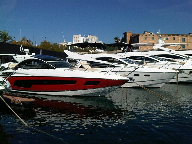 Luxury motor yachts on display at the Barcelona Boat Show 2014