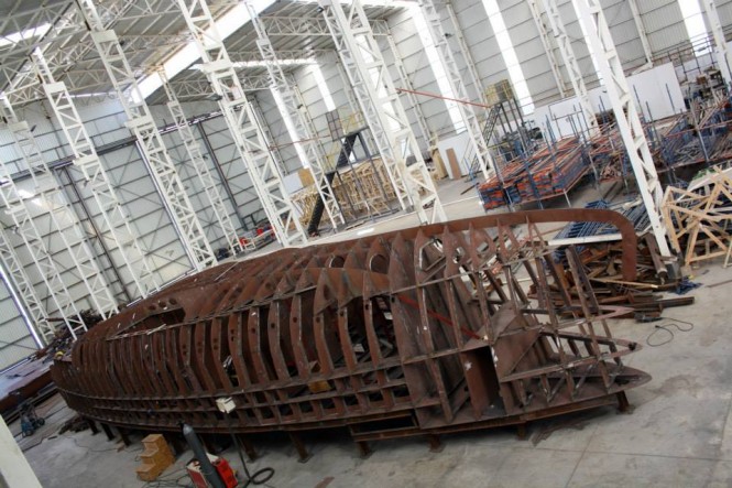 Bering 70 yacht's steel hull