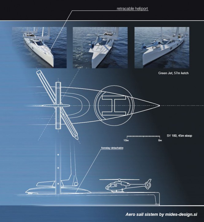 Heliport on 57m sailing yacht Green Jet project and 45m SY180