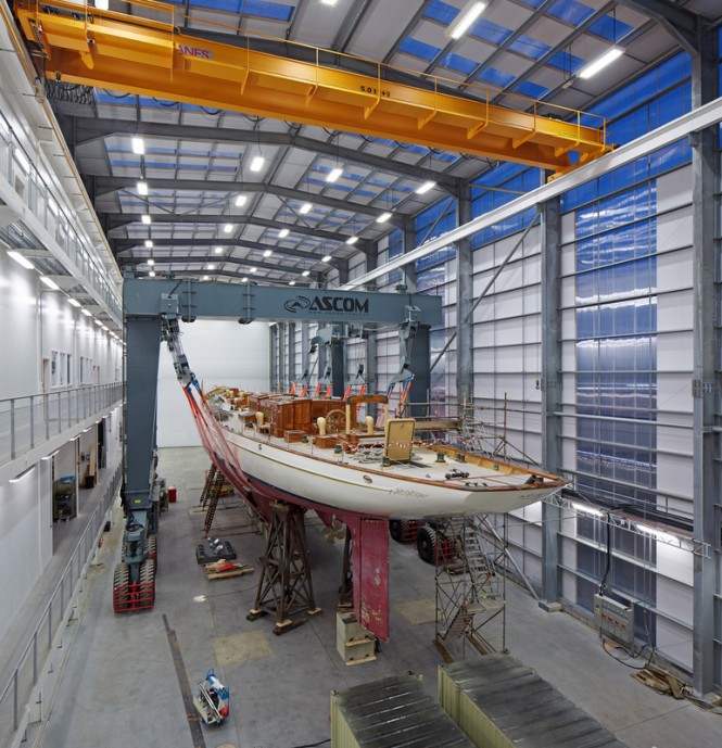 Mega yacht ADIX in a new hall at Pendennis in Falmouth, UK