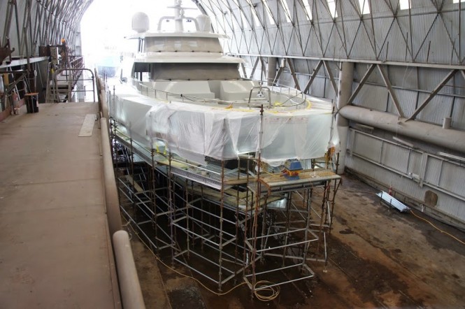 31,5m super yacht Black Pearl under refit at Oceania Marine - Image credit to Oceania Marine