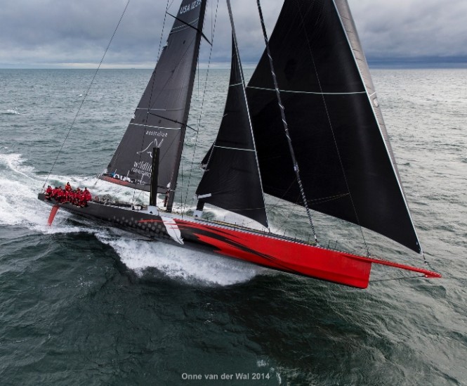 Jim Clark’s 100-foot supermaxi yacht Comanche off Newport, Rhode Island