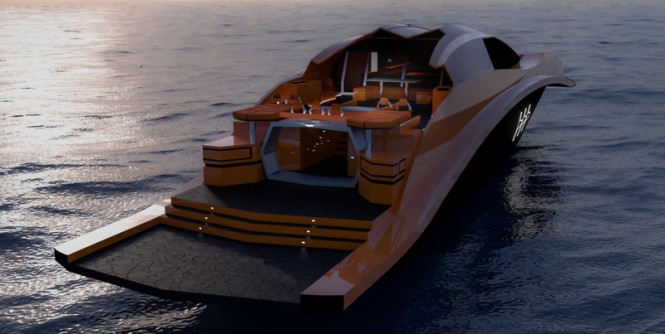 Luxury motor yacht F1215 concept - aft view