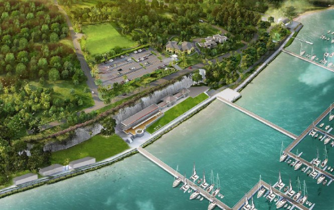 An artist's impression of the new clubhouse and waterfront arrangement at Phuket Yacht Haven Marina