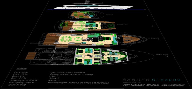 Super yacht SLeek 39m concept - General Arrangements