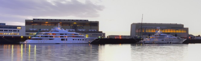 Superyacht Pelorus and Quantum Blue Yacht at the Lurssen shipyard in Bremen, Germany - Photo by Marcus Meyer