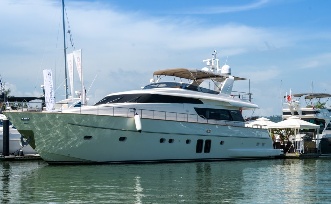 The Sanlorenzo 72 Asian debut at PIMEX, displayed by Derani Yachts