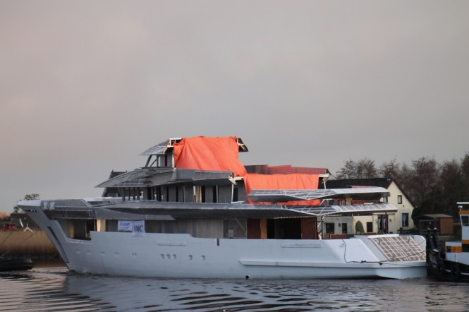 Bannenberg & Rowell-designed 70m motor yacht Hull 812 enters dry dock at Feadship Royal van Lent yard  - Photo by Maurits Freijsen