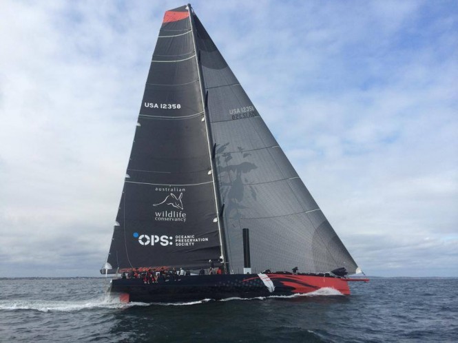 Jim Clark's new 30m maxi sailing yacht Comanche underway