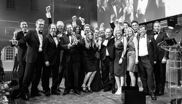 The team responsible for Madame Gu celebrate winning the Motor Yacht of the Year Award in 2014