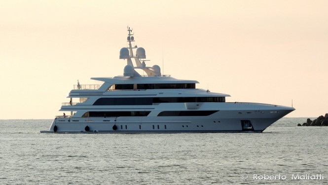 63m Benetti mega yacht Hull FB264 in Livorno, Italy - Photo by Roberto Malfatti