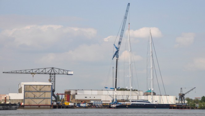86m Oceanco and Vitters Superyacht AQUIJO with masts stepped - Photo by Jan van Heteren