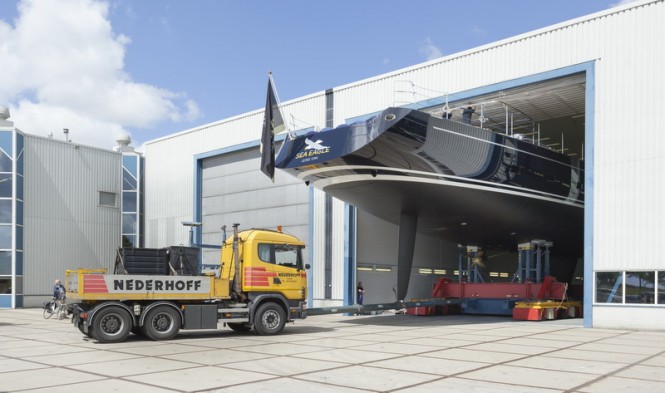 43m superyacht SEA EAGLE leaving her shed at Royal Huisman - Photo by Priska van der Meulen