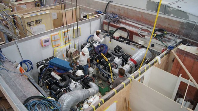 Works on Hatteras 70 Yacht - Photo by Hatteras Yachts