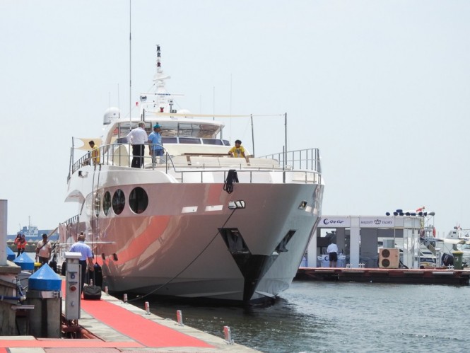 Luxury yacht Majesty 105 by Gulf Craft at the 2015 Indonesia Yacht Show
