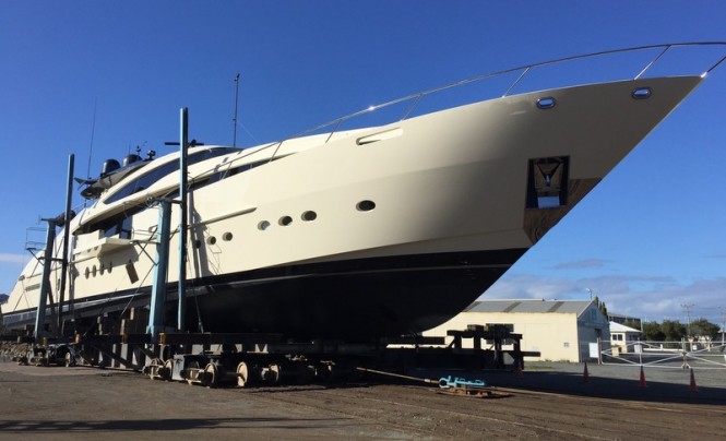 46M Palmer Johnson superyacht VANTAGE at Oceania Marine North Shipyard, Port Whangarei, New Zealand