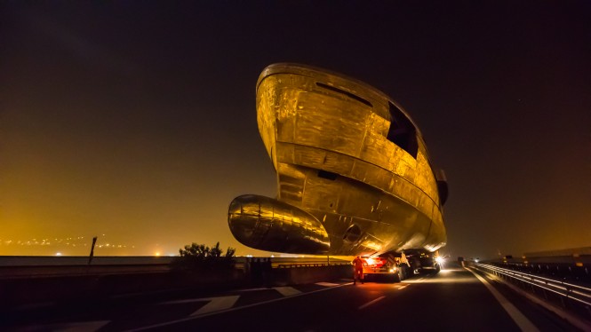 WIDER 165 Yacht CECILIA on move into WIDER's Super Yacht Division's facility jpg