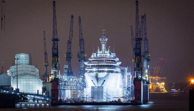 162m superyacht Eclipse at the Blohm + Voss yard in Hamburg, Germany - Photo credit to Juergen Schepers