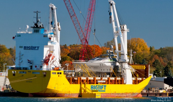 Third PJ170 Yacht by Palmer Johnson on a heavy-lift transport vessel - Photo credit to Brian Holberg