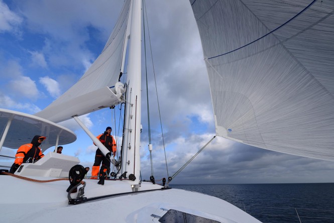 In-boom furling system on the Sunreef 74 WildBerry