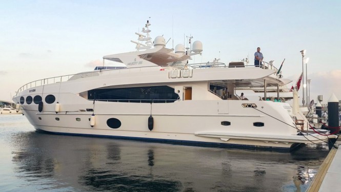 Superyacht Majesty 105 berthed at the Yas Marina during the F1 race