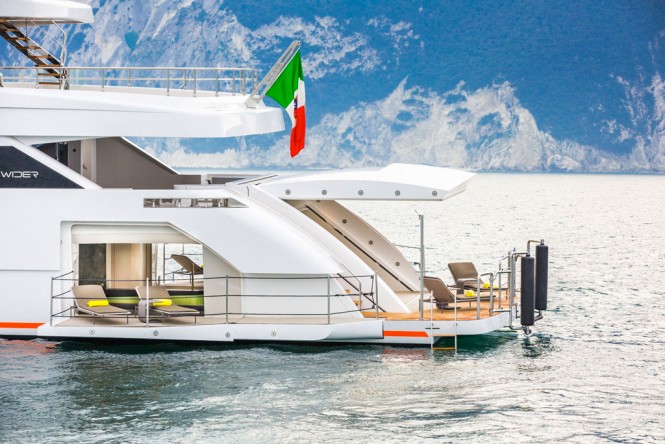 Side view of the beach club with balconies