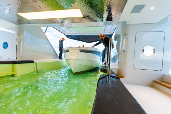 Wider tender inside GENESI Wider 150 superyacht