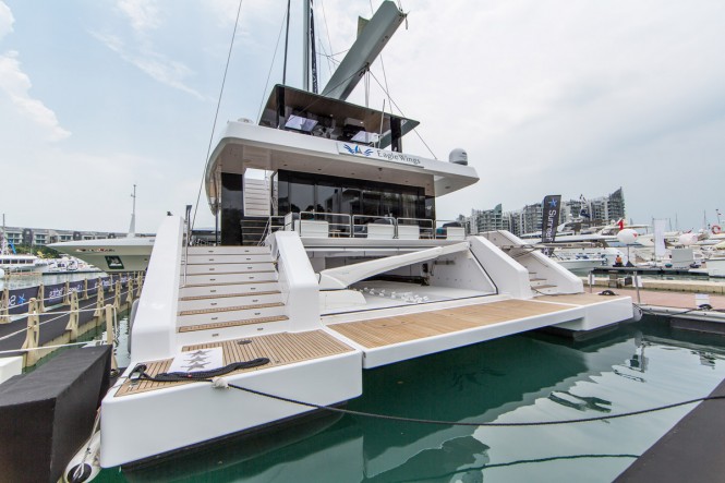 Aft View of EAGLE WINGS -A Sunreef Supreme 68 Cat