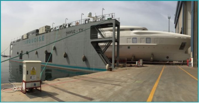 Turquoise New 47m Yacht NB60 being moved