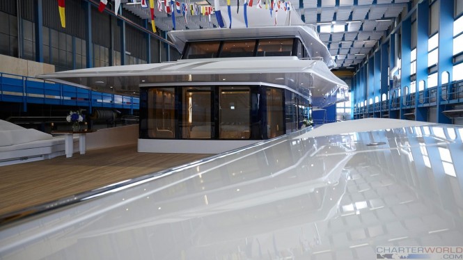 Yacht Joy aft before launch at Feadship