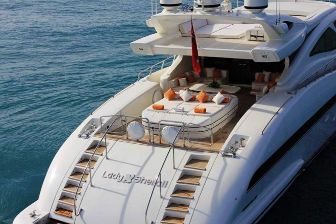 Main deck aft sunpads and lounging area aboard M/Y INCOGNITO