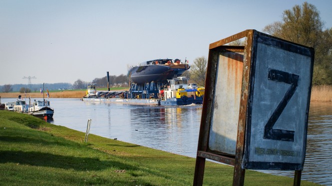Royal Huisman - sailing yacht NGONI - emerges from her shad