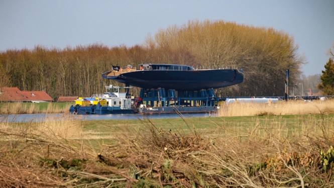 Royal Huisman - sailing yacht NGONI - emerges from the shed at Royal Huisman