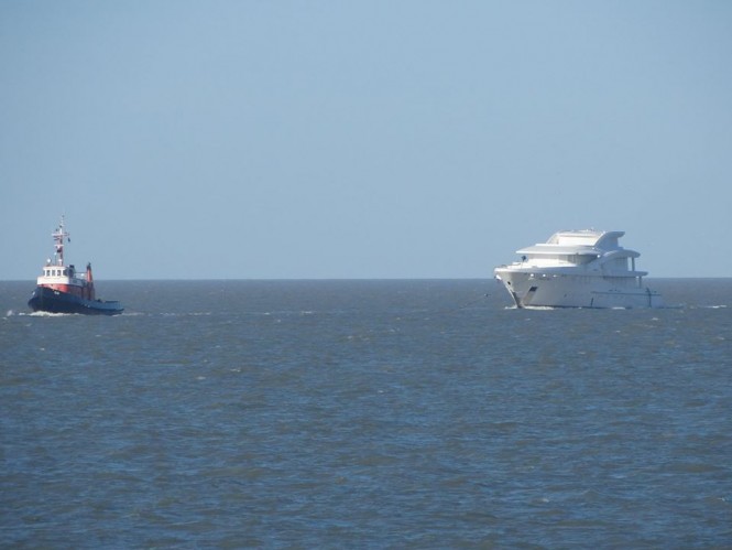 Amels Holland’s Limted editions 188 and their first hybrid yacht, the 57.70m/ 188ft YN18801, left Damen’s shipyard in Poland last week and arrived in Vlissingen yesterday. Photo by Walter Vercruysse