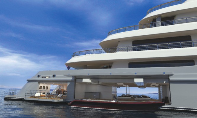 Beach club and tender garage concept for limited edition superyacht HERE COMES THE SUN