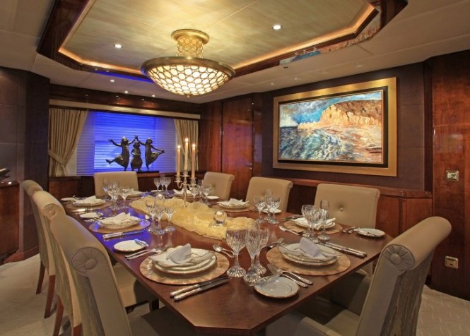 Formal dining aboard luxury yacht CASTELLINA
