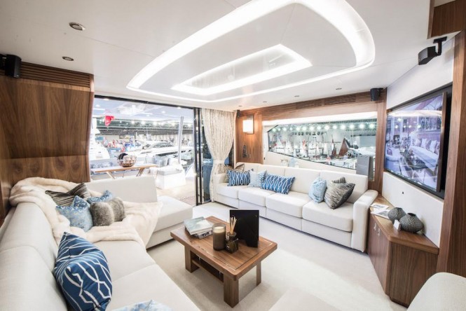 Luxury yacht MOWANA - Salon inside a Sunseeker 75 yacht. Photo credit: Sunseeker