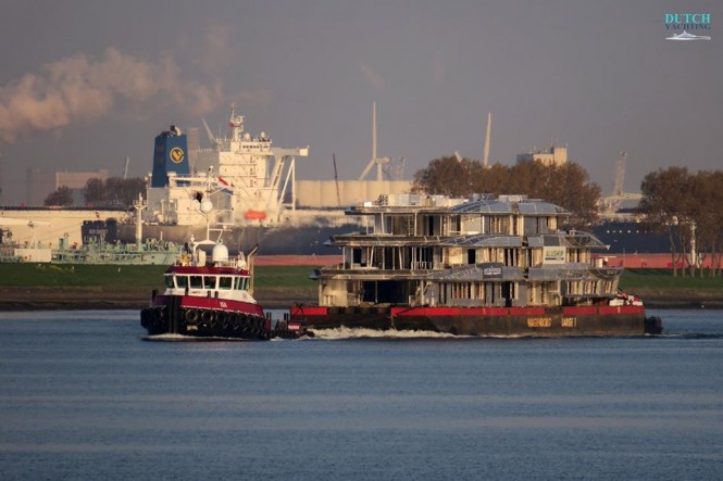 Oceanco Y716 being transported from Poland. Photo credit ©Dutch Yachting