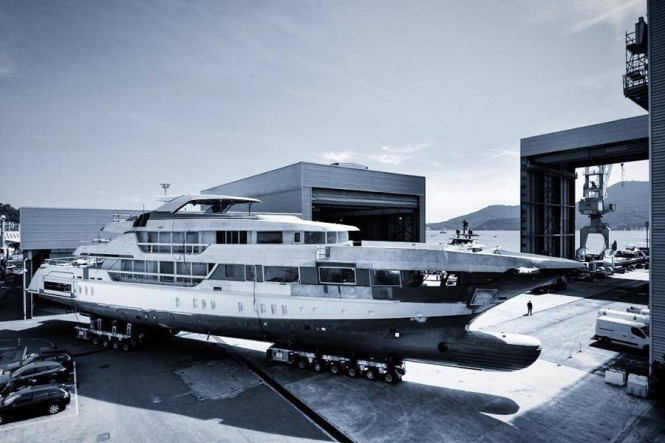 Sanlorenzo 52Steel Hull2 soon to be launched - photo credit Sanlorenzo