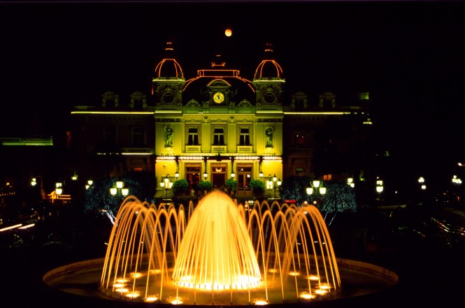 Monaco Casino fountain at night - Image credit Monaco Press Centre