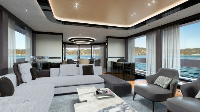Superyacht GTT 115 - Main salon rendering. Photo credit Dynamiq