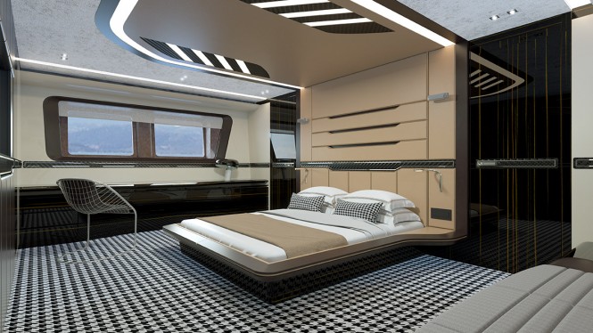 Superyacht GTT 115 - Master suite rendering. Photo credit Dynamiq
