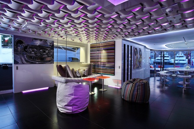 Superyacht SEA FORCE ONE - Skylounge daytime interior. Photo credit Luca Dini Design