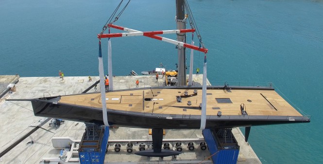 30m/98ft sailing yacht TANGO preparing for launch. Photo credit - Virgilio Fidanza