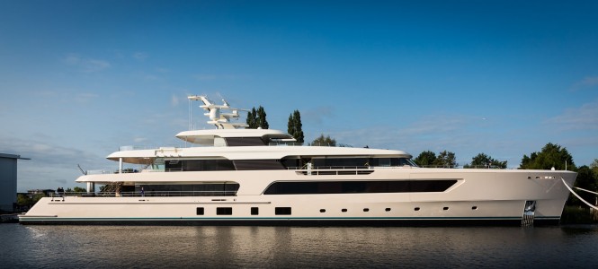 Hull 696 emerged from the facilities at Aalsmeer over the weekend. Photo credit - Feadship